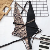 hulianfu One Piece Leopard Print Hollow Strap Swimsuit