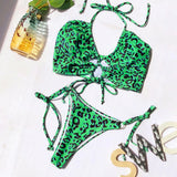 hulianfu Split Leopard Bikini Swimsuit(2 colors)