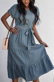 hulianfu hulianfu Pure Color Simple Restraint Waist Midi Dress(3 Colors)
