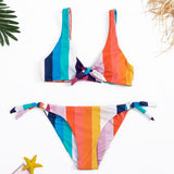 hulianfu Two-Piece Rainbow Striped Knotted Swimsuit
