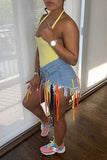 hulianfu Solid Color Casual Tassels Shorts