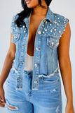 hulianfu Faux Pearl Rocking Single Breasted Coat