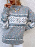 hulianfu Christmas Snowflake Print Half Turtleneck Sweater, Casual Fall Winter Knit Top, Women's Clothing