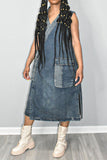 Patchwork Urban Lace-Up Denim Midi Dress