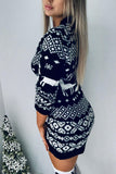 hulianfu Fashion Casual Wapiti Patchwork O Neck A Line Dresses