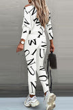 hulianfu Fashion Casual Letter Oblique Collar Long Sleeve Two Pieces