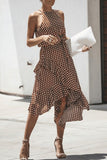 hulianfu Fashion Street Dot Patchwork O Neck Irregular Dresses(3 Colors)