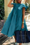 hulianfu Casual Patchwork Solid Basic O Neck Cake Skirt Dresses(7 Colors)