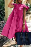 hulianfu Casual Patchwork Solid Basic O Neck Cake Skirt Dresses(7 Colors)