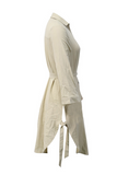 hulianfu Casual Solid Buckle Cross Straps POLO collar A Line Dresses