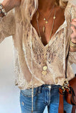 hulianfu Fashion Elegant Solid Patchwork V Neck Blouses(4 Colors)