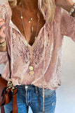 hulianfu Fashion Elegant Solid Patchwork V Neck Blouses(4 Colors)