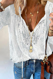 hulianfu Fashion Elegant Solid Patchwork V Neck Blouses(4 Colors)