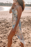 hulianfu Casual Tie Dye Fold Asymmetrical Spaghetti Strap A Line Dresses