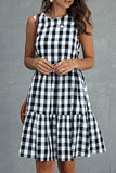 hulianfu Fashion Street Plaid Patchwork O Neck Princess Dresses