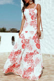 Fashion Sweet Print Patchwork Spaghetti Strap A Line Dresses
