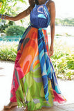 hulianfu - Fashion Street Print Split Joint Halter A Line Dresses