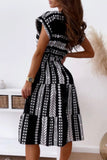 hulianfu Fashion Elegant Print Patchwork O Neck A Line Dresses