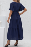 hulianfu Elegant Solid Patchwork With Belt V Neck Cake Skirt Dresses