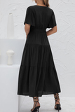 hulianfu Elegant Solid Patchwork With Belt V Neck Cake Skirt Dresses