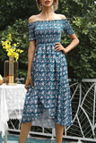 hulianfu Elegant Floral Split Joint Off the Shoulder A Line Dresses