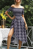 hulianfu Elegant Floral Split Joint Off the Shoulder A Line Dresses