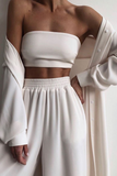 hulianfu Fashion Casual Solid With Belt Strapless Three Pieces(4 colors)