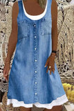 hulianfu Fashion Street Solid Split Joint U Neck A Line Dresses