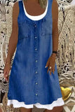 hulianfu Fashion Street Solid Split Joint U Neck A Line Dresses
