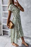 hulianfu Fashion Bohemian Print Split Joint V Neck Irregular Dresses