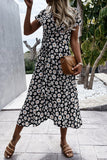 hulianfu Fashion Bohemian Print Split Joint V Neck Irregular Dresses