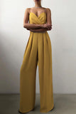 hulianfu Fashion Casual Solid Patchwork V Neck Loose Jumpsuits(6 Colors)