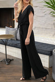 hulianfu Fashion Street Solid Backless V Neck Loose Jumpsuits