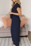 hulianfu Fashion Street Solid Backless V Neck Loose Jumpsuits