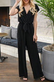 hulianfu Fashion Street Solid Backless V Neck Loose Jumpsuits