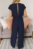 hulianfu Fashion Street Solid Backless V Neck Loose Jumpsuits