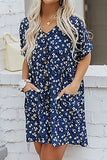 hulianfu Fashion Casual Print Split Joint V Neck A Line Dresses