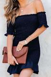hulianfu Fashion Elegant Solid Split Joint Fold Strapless Pencil Skirt Dresses