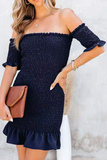 hulianfu Fashion Elegant Solid Split Joint Fold Strapless Pencil Skirt Dresses