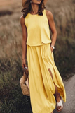 hulianfu Fashion Casual Solid Patchwork Slit O Neck Waist Skirt Dresses(8 Colors)