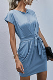 hulianfu Fashion Casual Solid Split Joint V Neck Pencil Skirt Dresses