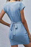 hulianfu Fashion Casual Solid Split Joint V Neck Pencil Skirt Dresses