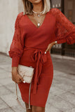 hulianfu Fashion Street Solid Patchwork V Neck A Line Dresses