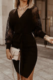 hulianfu Fashion Street Solid Patchwork V Neck A Line Dresses