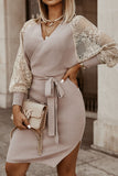 hulianfu Fashion Street Solid Patchwork V Neck A Line Dresses