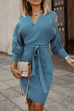 hulianfu Fashion Street Solid Patchwork V Neck A Line Dresses