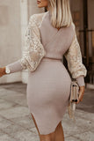 hulianfu Fashion Street Solid Patchwork V Neck A Line Dresses