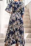 hulianfu Fashion Street Print Patchwork V Neck Waist Skirt Dresses