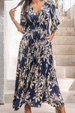 hulianfu Fashion Street Print Patchwork V Neck Waist Skirt Dresses