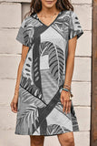 hulianfu Fashion Casual Print Split Joint V Neck A Line Dresses
